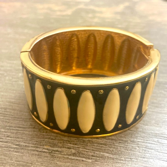 Vintage 90s Black & Enamel & Gold & Enamel Clamper Bracelet - Picture 1 of 6
